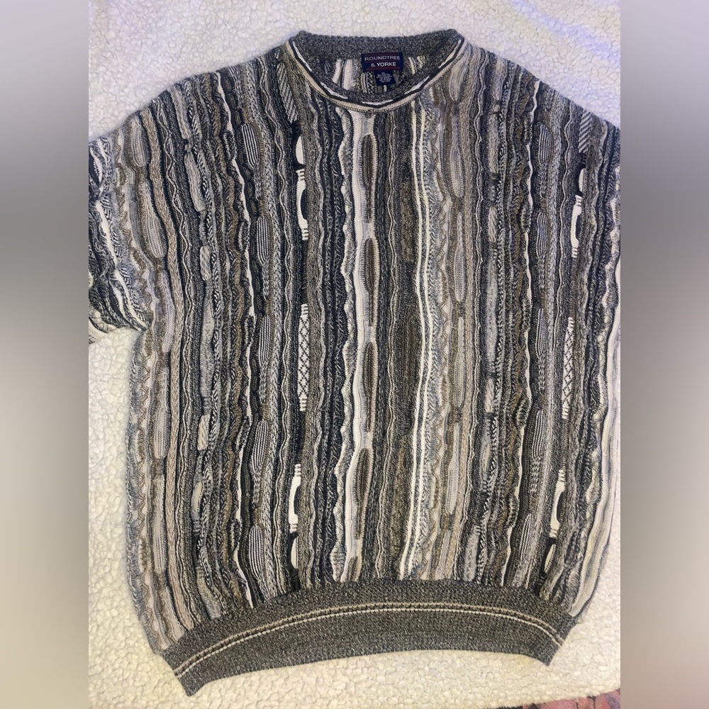Men's vintage knit sweater, colors: creams, black, grey, white